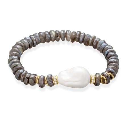 Pulsera Plata Chapada Labradoritas y Perla