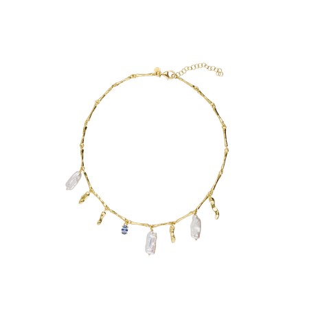 Gargantilla Plata Chapada Perlas Piedra Azul