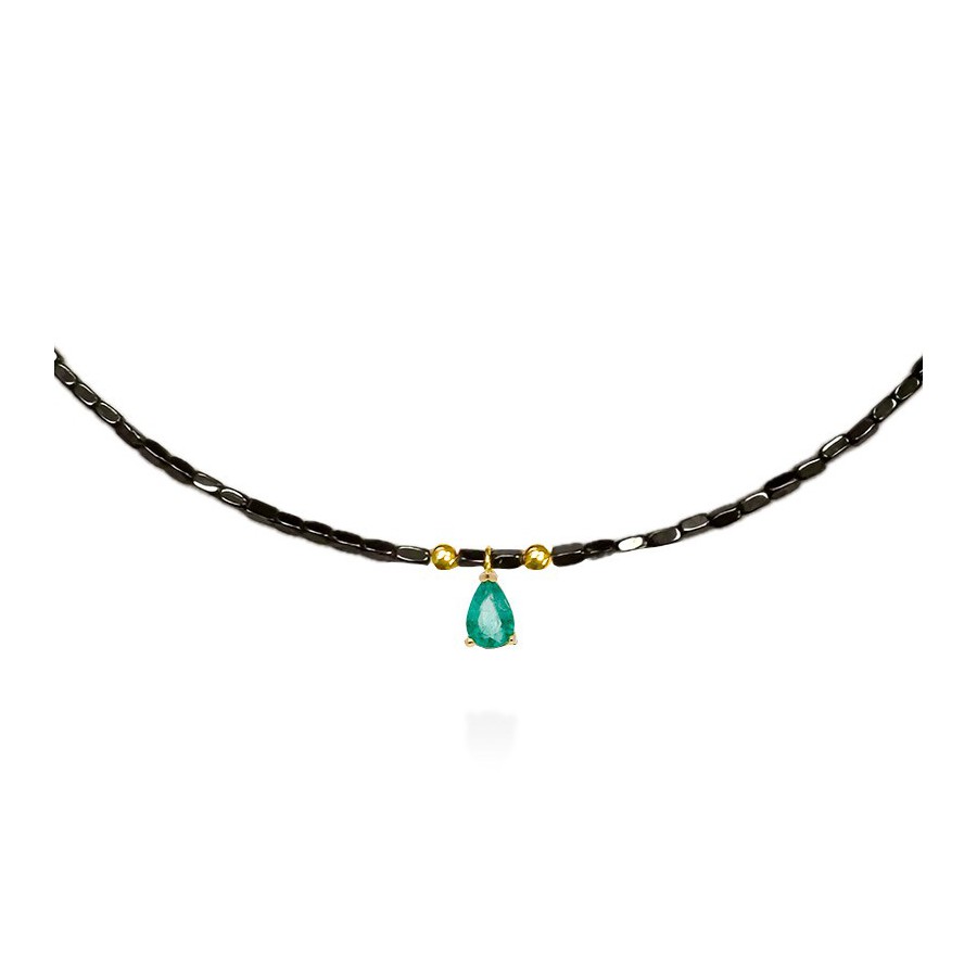Gargantilla Hematites Oro y Esmeralda