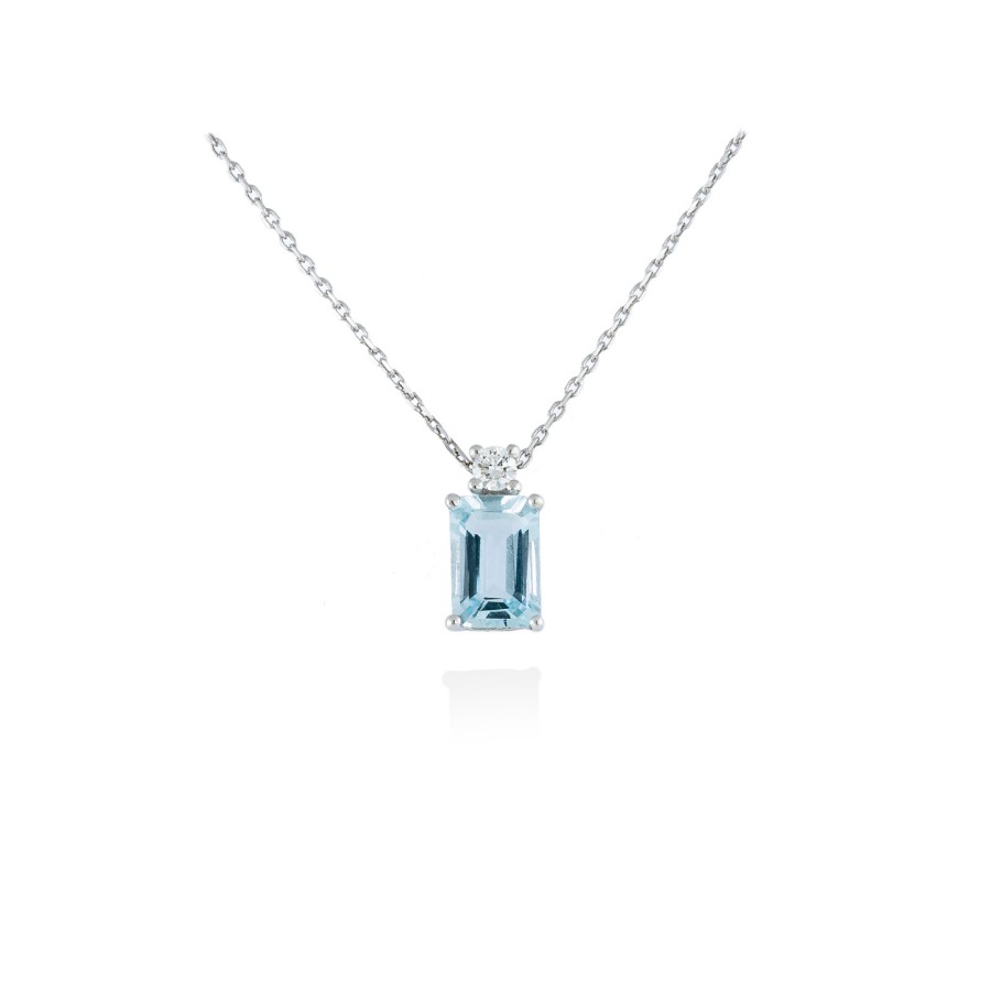 Colgante Oro Blanco Aguamarina y Diamante