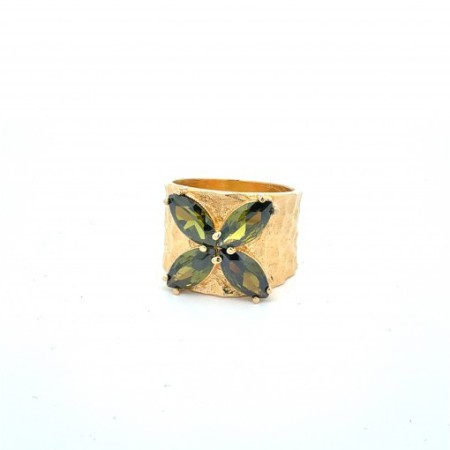 Anillo Plata Marquis Flor Olivina