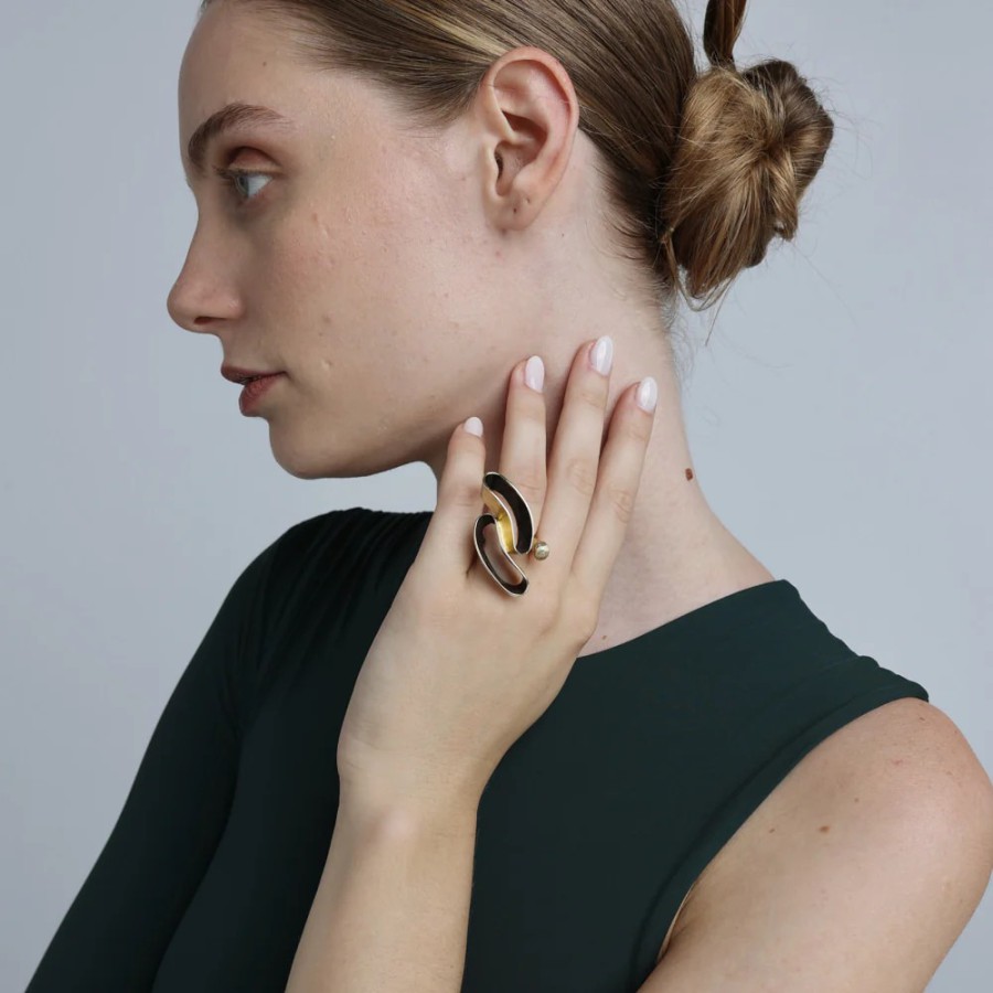 Anillo Bronces Ondas Negro