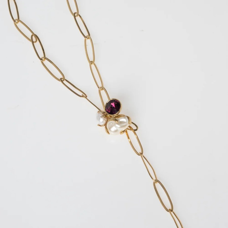 Collar Bronce Largo Perla Cristal Amatista