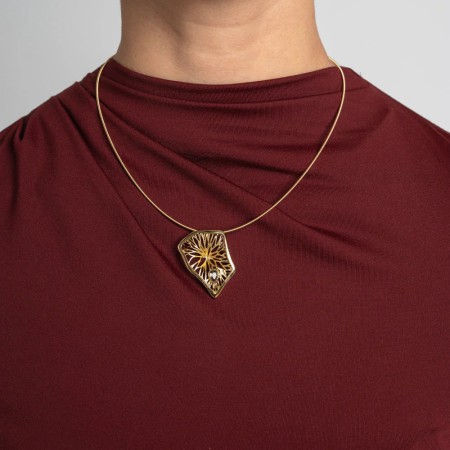 Collar Bronce Geom Cristal Diamante Negro