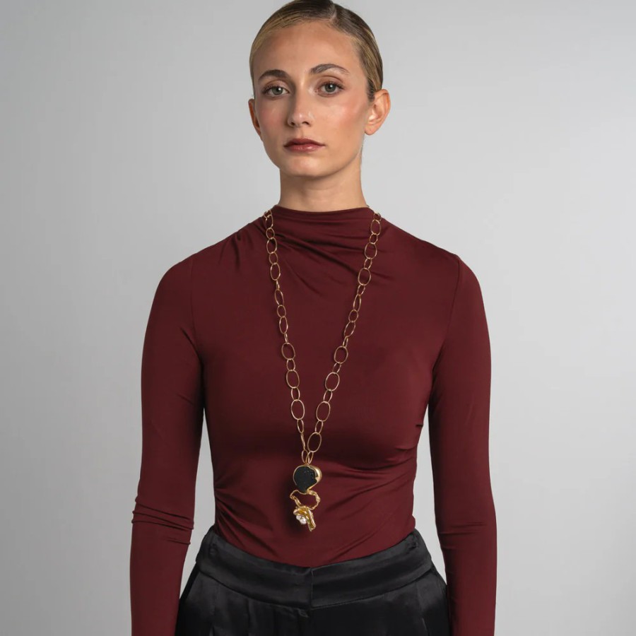 Collar Bronce Largo Black Perla