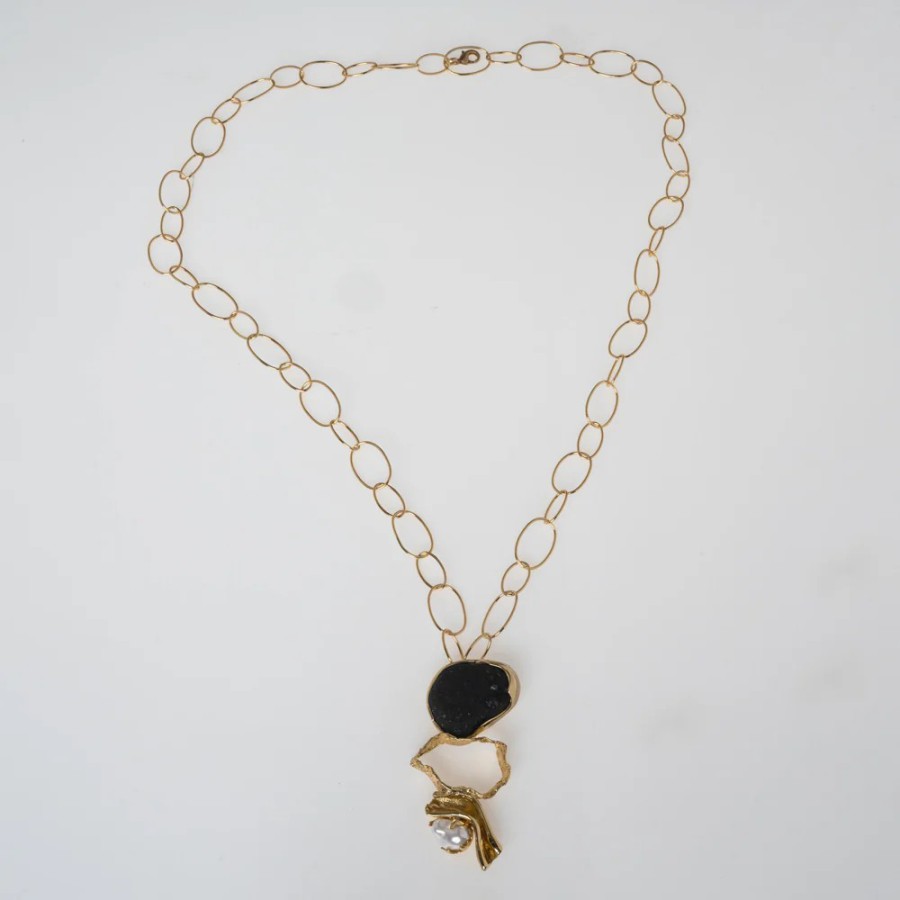 Collar Bronce Largo Black Perla