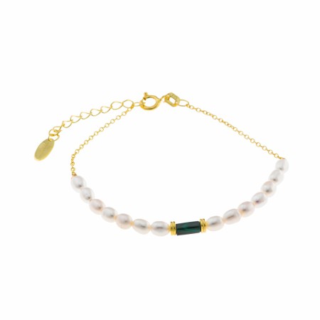 Pulsera Plata Chapada Perlas Malaquita