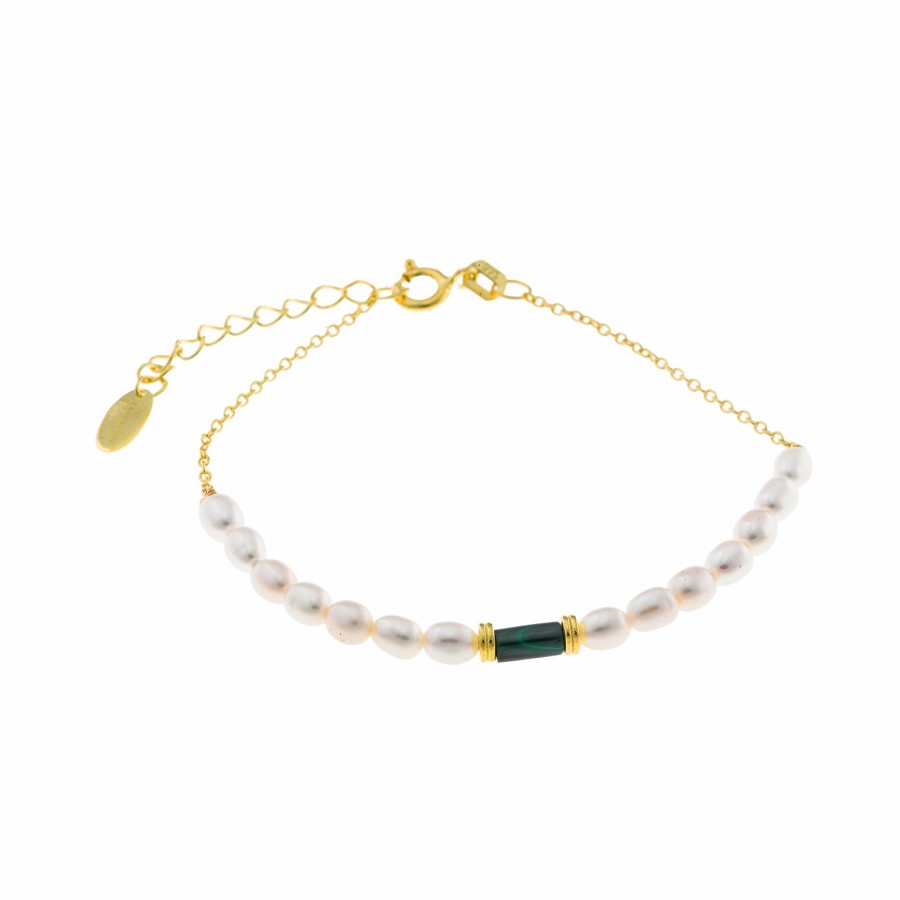 Pulsera Plata Chapada Perlas Malaquita