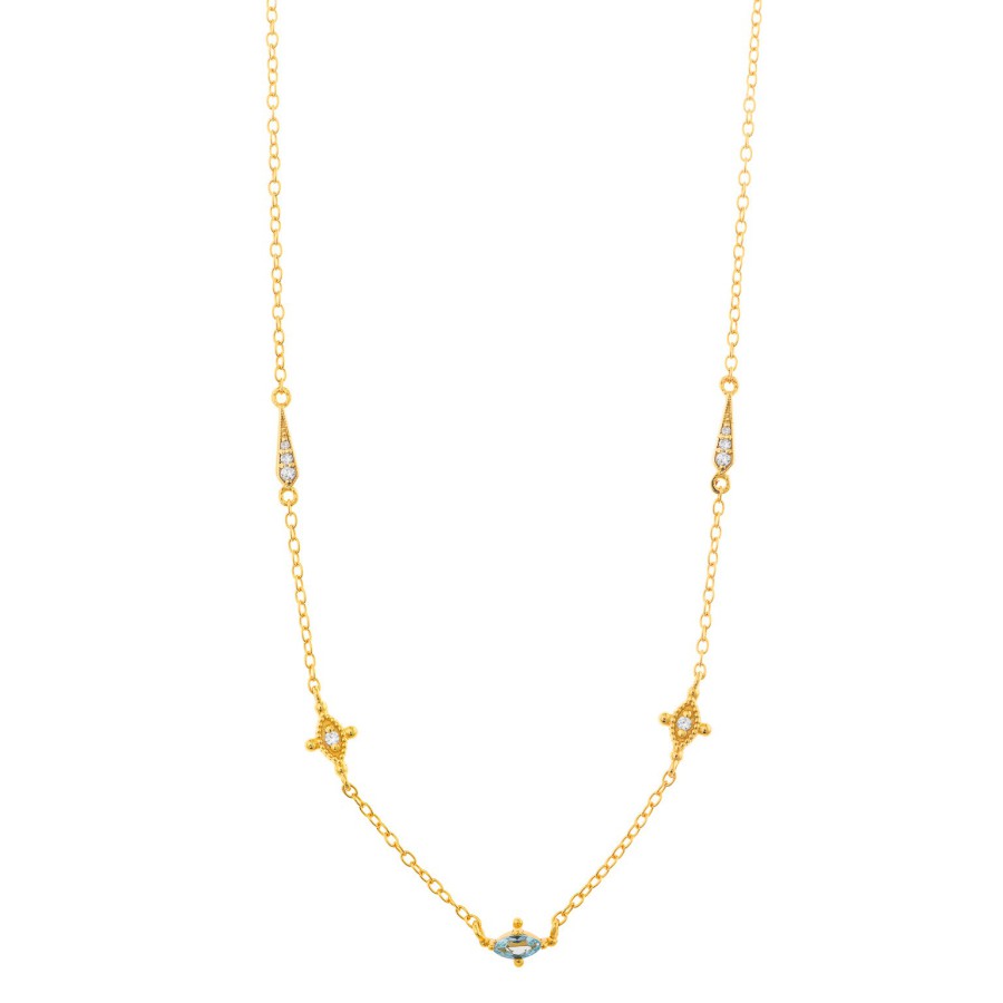 Collar Plata Chapada Peras Óvalos Azules