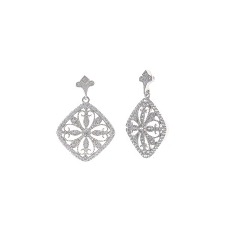 Pendientes Plata Rombo Calado y Filigranas Circonitas
