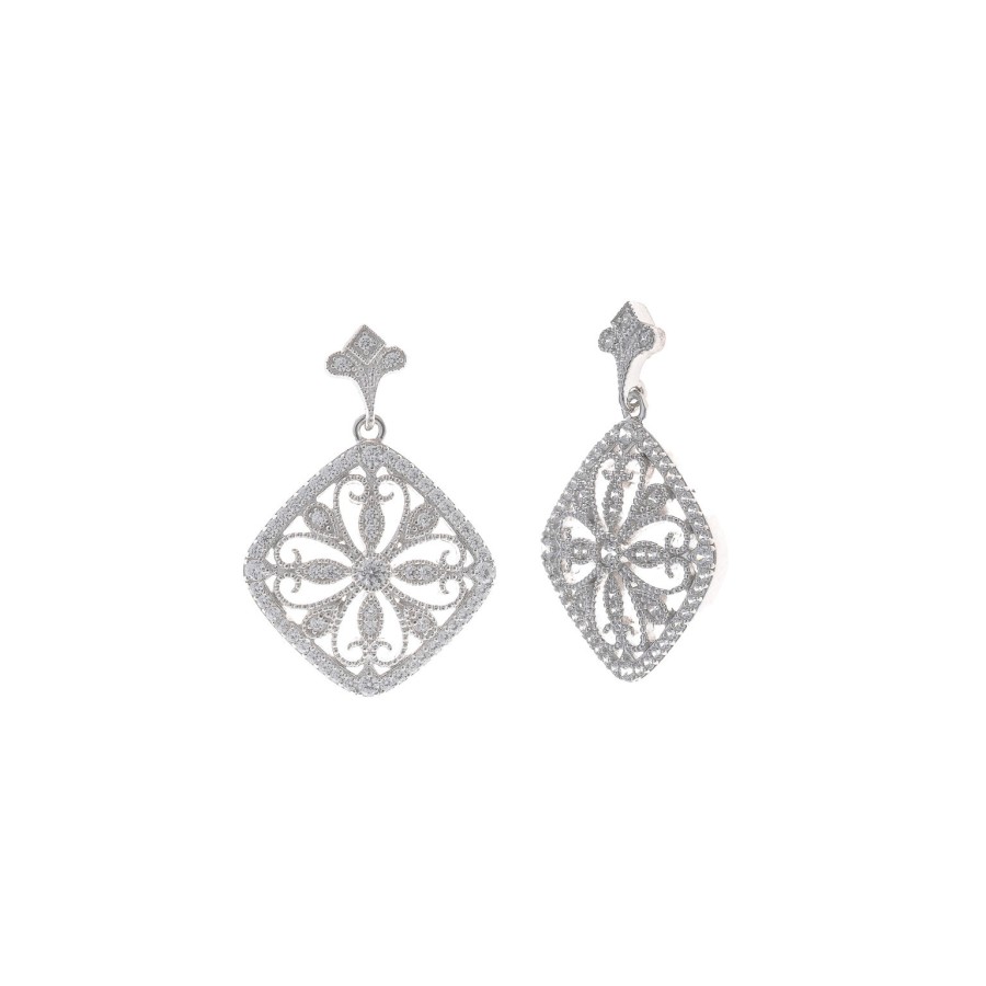 Pendientes Plata Rombo Calado y Filigranas Circonitas