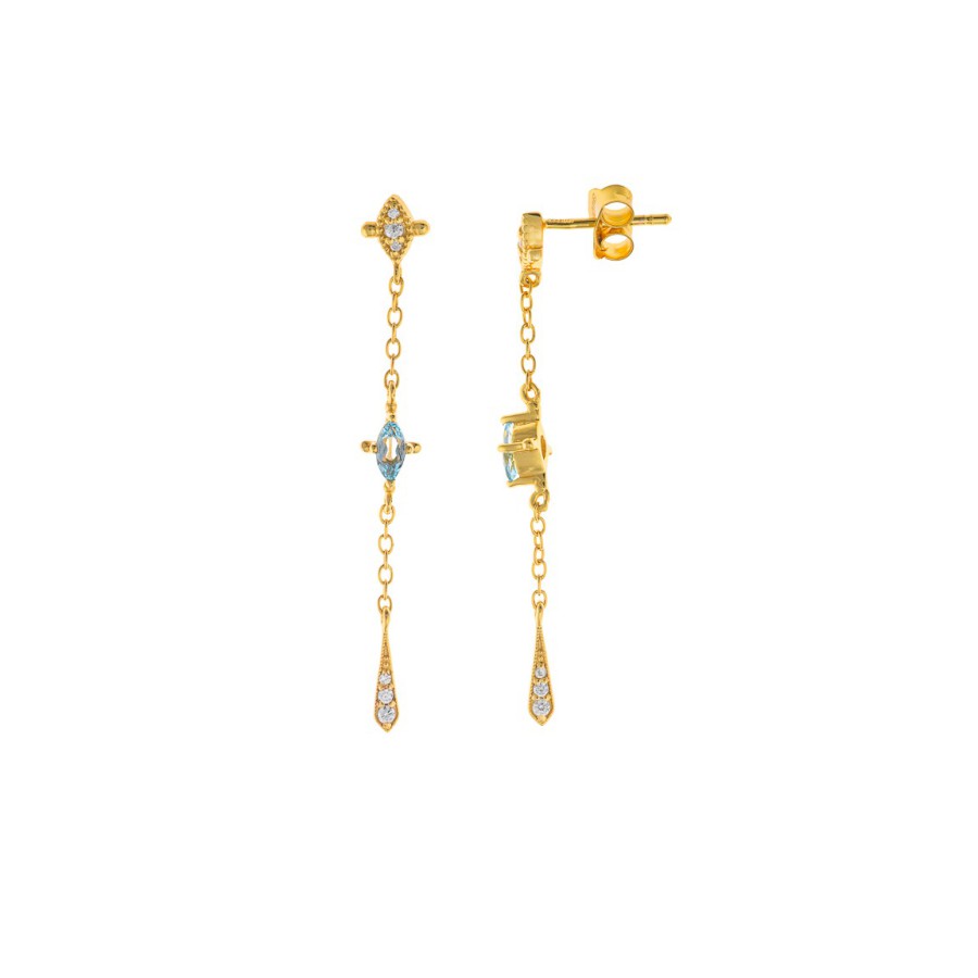 Pendientes Largos Plata Chapada Topacios Azules