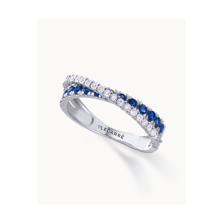 Anillo Oro Blanco Zafiros y Diamantes