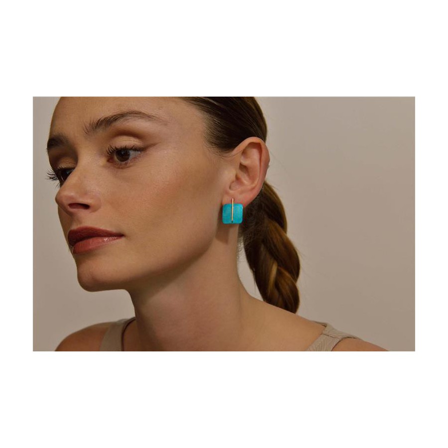 Pendientes Plata Chapada Cuadrados Diamantado Turquesa
