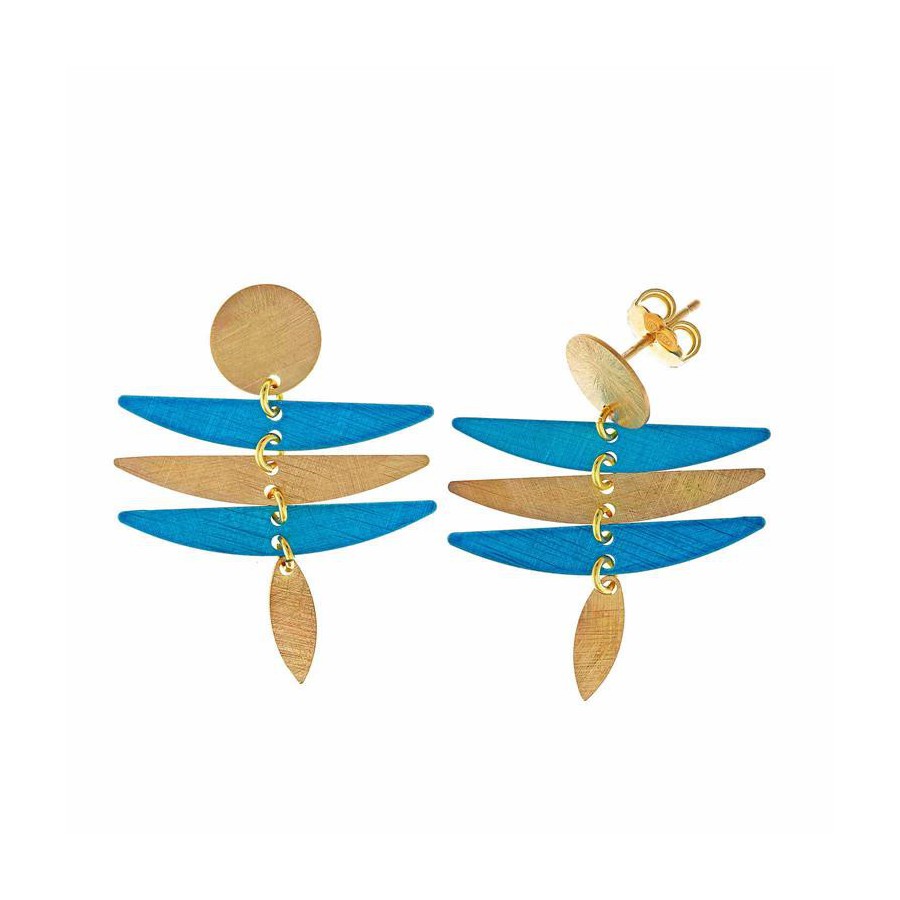 Pendientes Plata Chapada Diamantados Azul Jap
