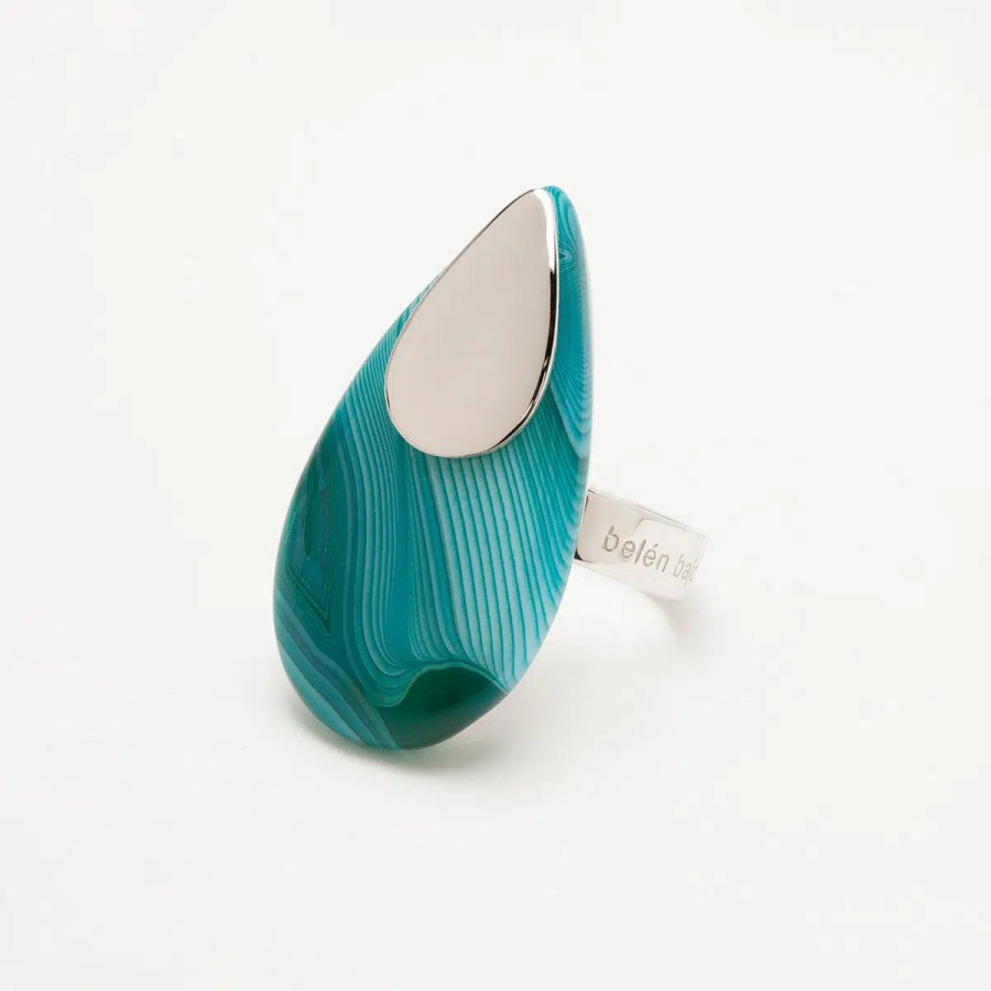 Anillo Plata Ágata Verde- Colección Belén Bajo