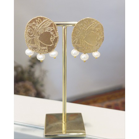 Pendientes Monedas Plata Chapada y Perlas