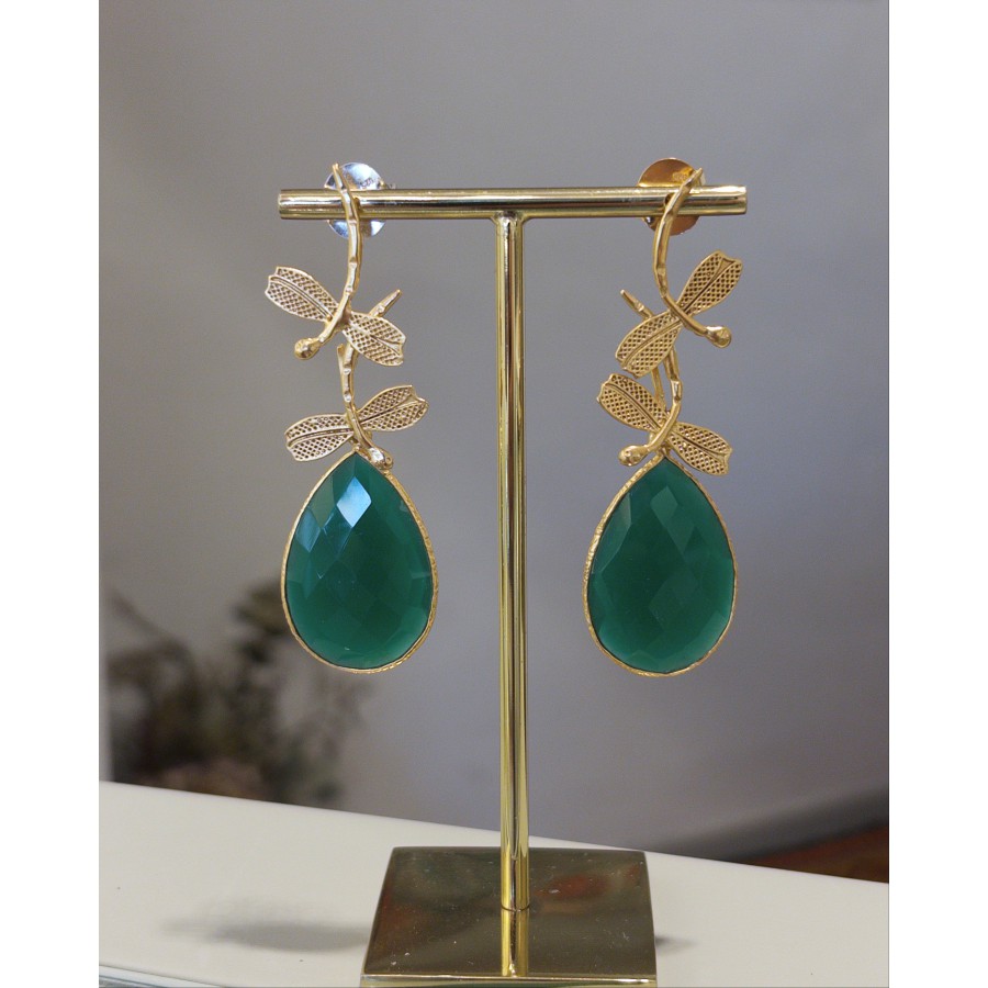Pendientes Plata Chapada Libélulas con Crisopasa