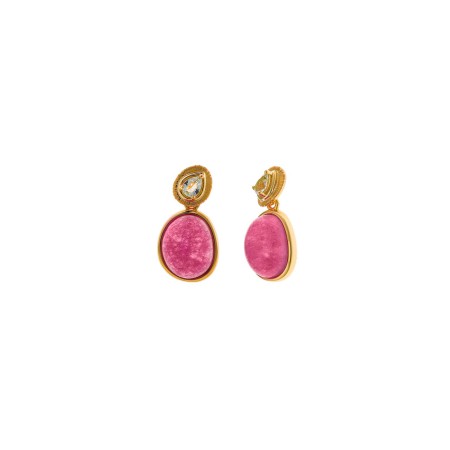Pendientes Plata Chapada Calcedonia Rosa y Turmalina Azul