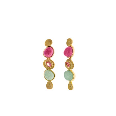 Pendientes Plata Chapada Aventurina y Calcedonia Rosa