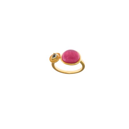 Anillo Plata Chapada Calcedonia Rosa y Turmalina Azul