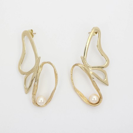 Pendientes Bronce Mariposas Grandes Perlas