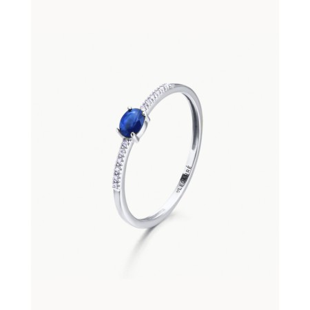 Anillo Oro Blanco Zafiro y Brillantes