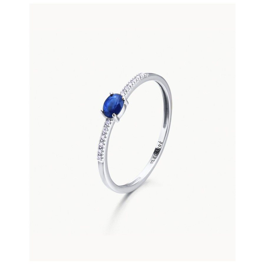 Anillo Oro Blanco Zafiro y Brillantes