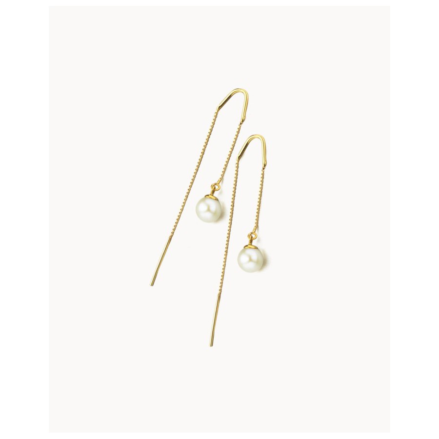 Pendientes Oro Cadenita Perlas Cultivadas