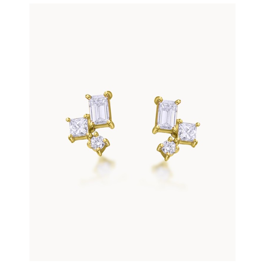 Pendientes Oro Diamantes Cuadrados