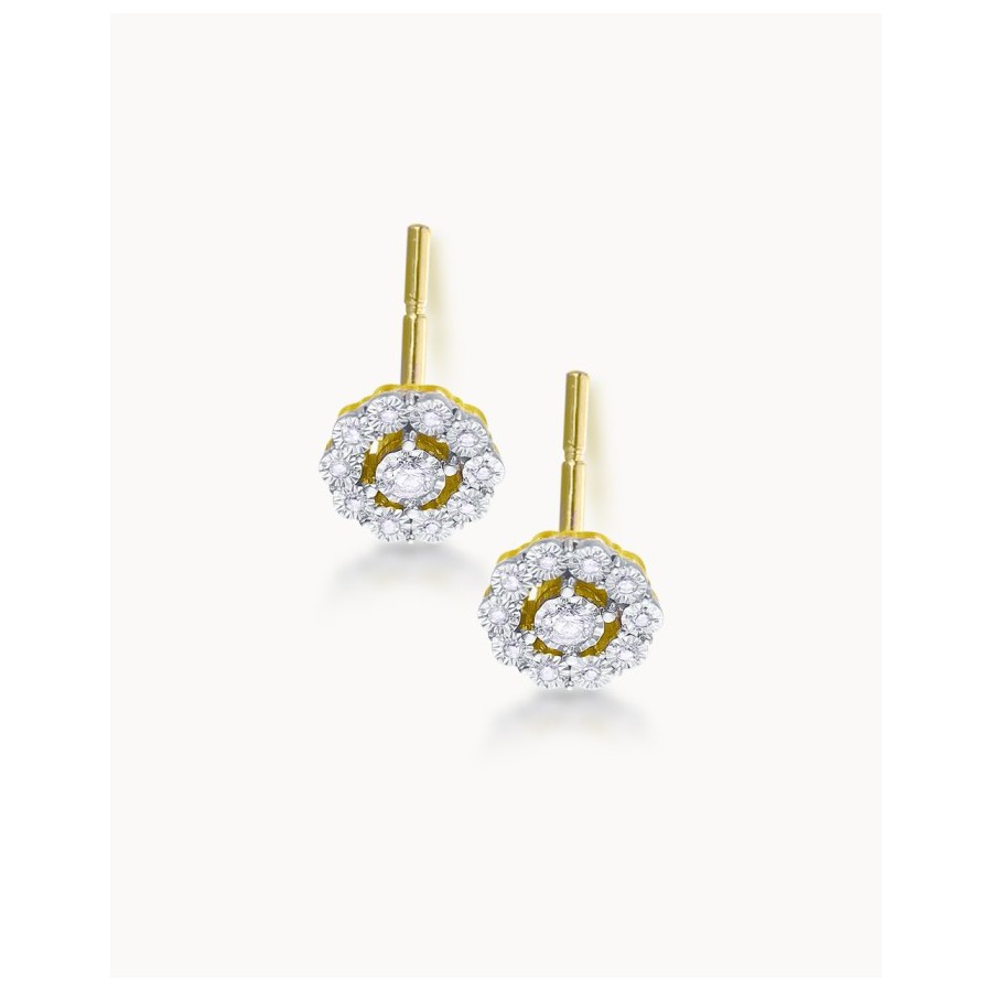 Pendientes Rosetas Oro Bicolor y Diamantes