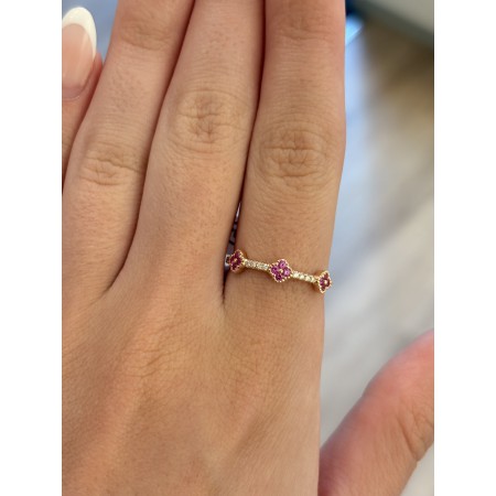 Anillo Oro Zafiros Rosas y Brillantes