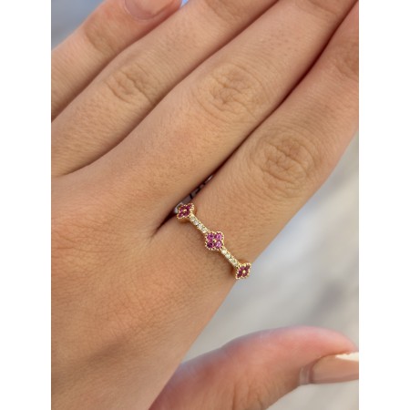 Anillo Oro Zafiros Rosas y Brillantes