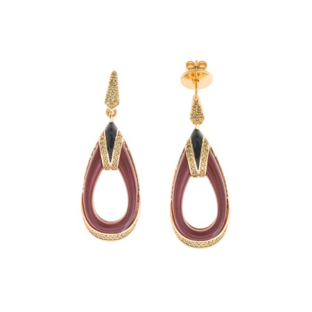 Pendientes Chapados Esmalte Granate y Circonitas