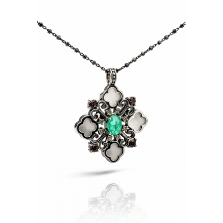 Colgante Plata Nácar y Cuarzo Verde