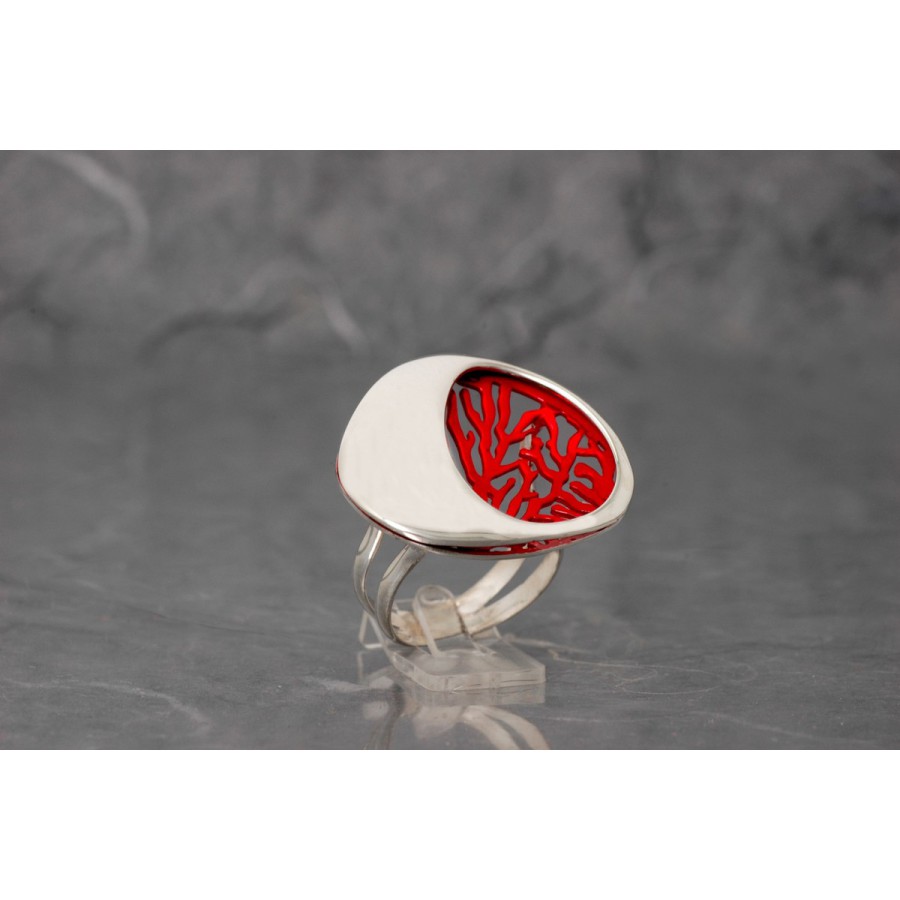 ANILLO PLATA  GORGONIA GALVANIZADO ROJO