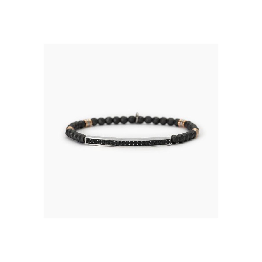 PULSERA ACERO HEMATITE Y PVD ROS