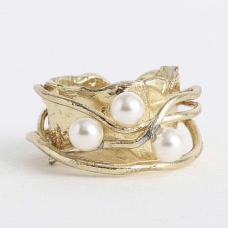 Anillo Brillante Bronce y Perlas