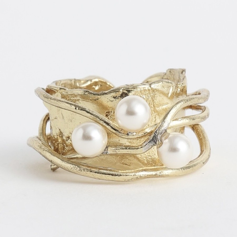 Anillo Brillante Bronce y Perlas