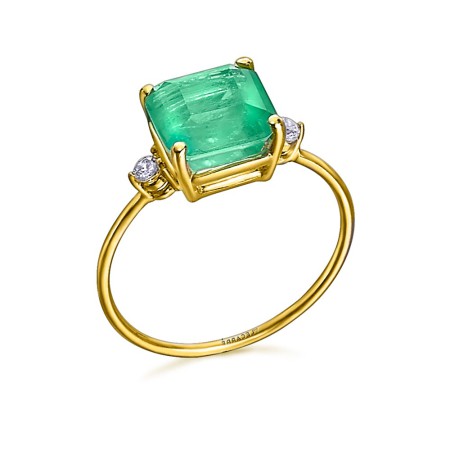 Anillo Oro Cuarzo Verde y Topacios