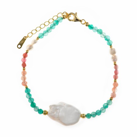 Pulsera Plata Chapada Perlas Colores