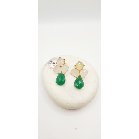 Pendientes Desmontable Plata Chapada Calcedonia Verde