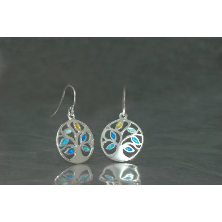 Pendientes Plata Árbol de la Vida en Esmalte