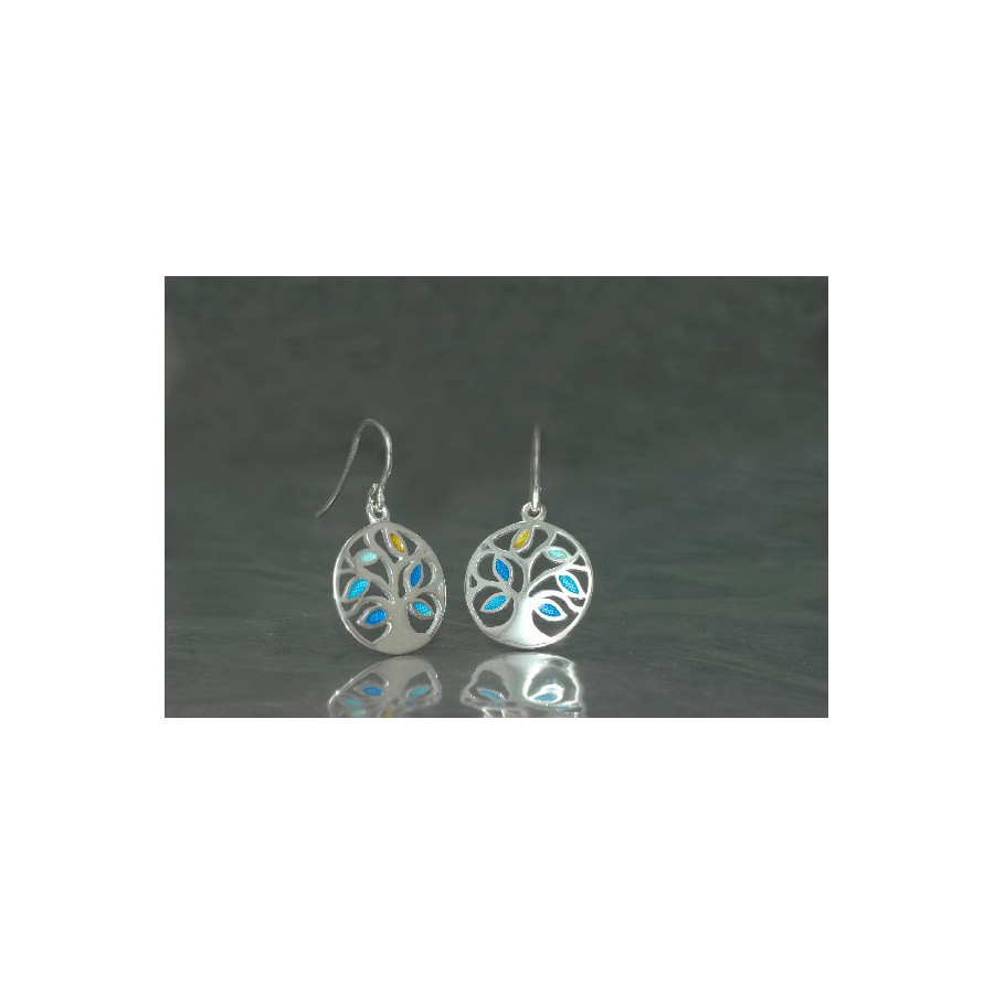 Pendientes Plata Árbol de la Vida en Esmalte