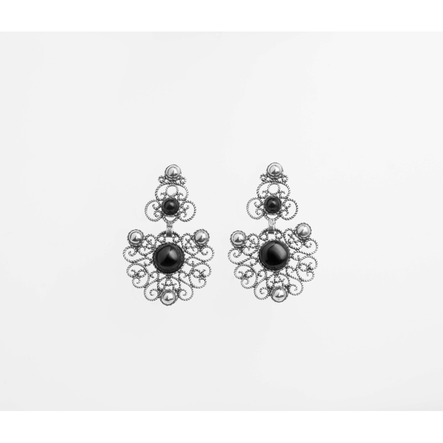 Pendientes Plata Azabache Tradicional Gallego