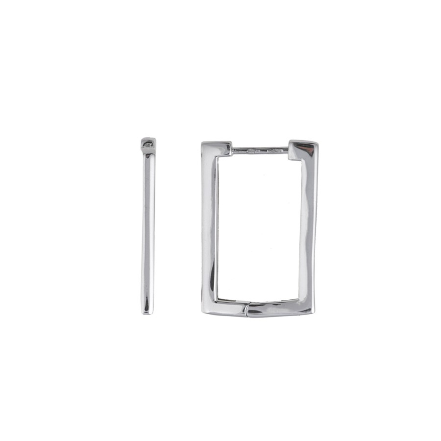 Aros Plata Rodio Rectangular Lisos