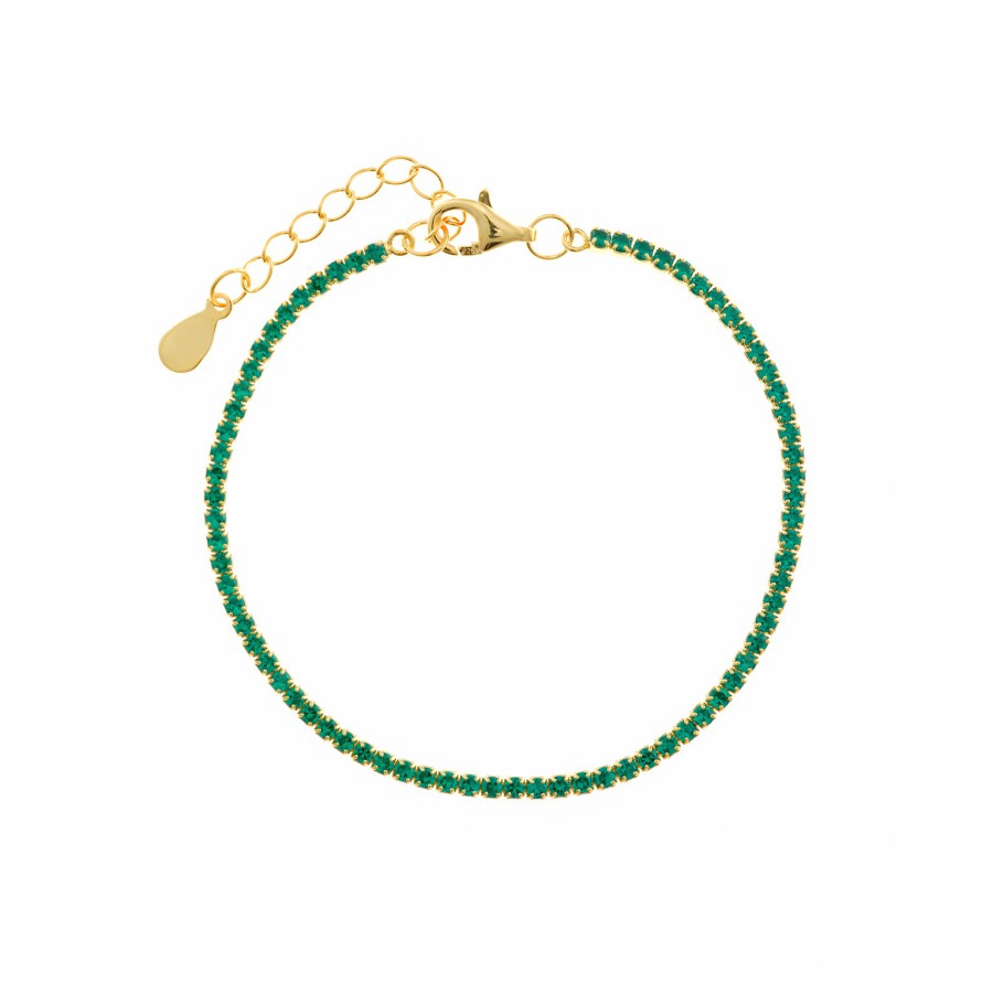 Pulsera Plata Chapada Riviere Circonitas Verdes