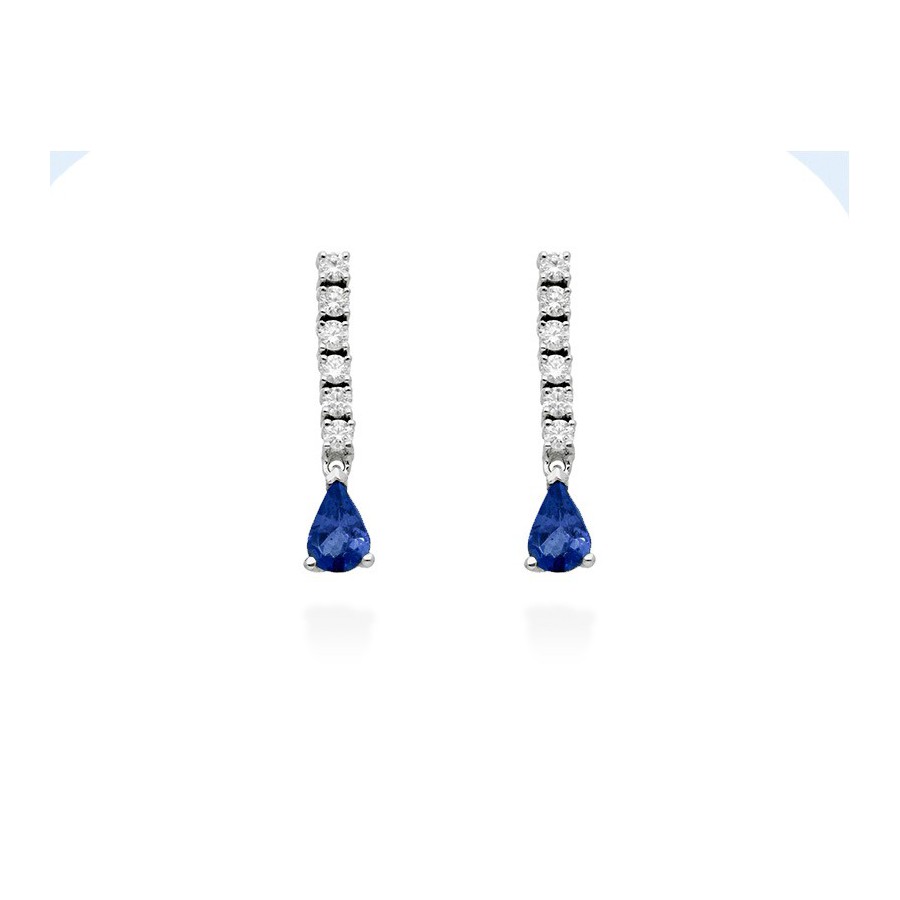 Pendientes Oro Blanco, Zafiros y Brillantes