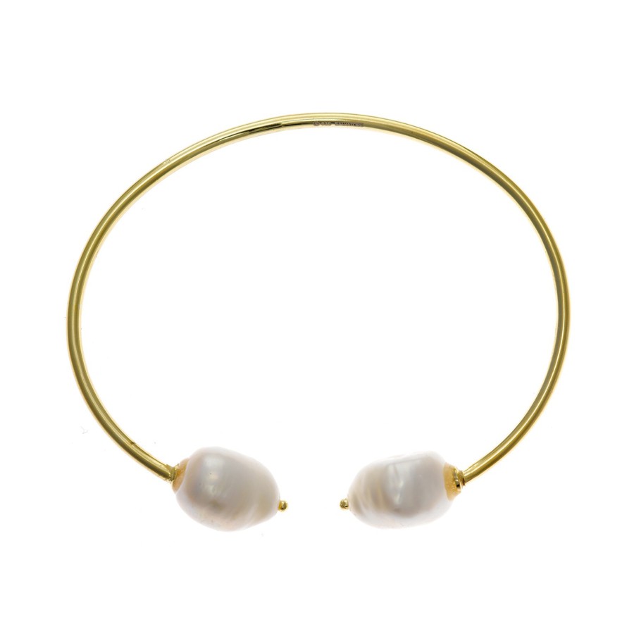 Pulsera Plata Chapada Perlas Torque