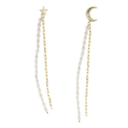 Pendientes Plata Chapada Perlas Estrella Luna